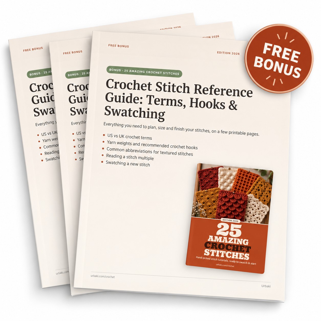 Bonus: Crochet Stitch Reference Guide: Terms, Hooks & Swatching