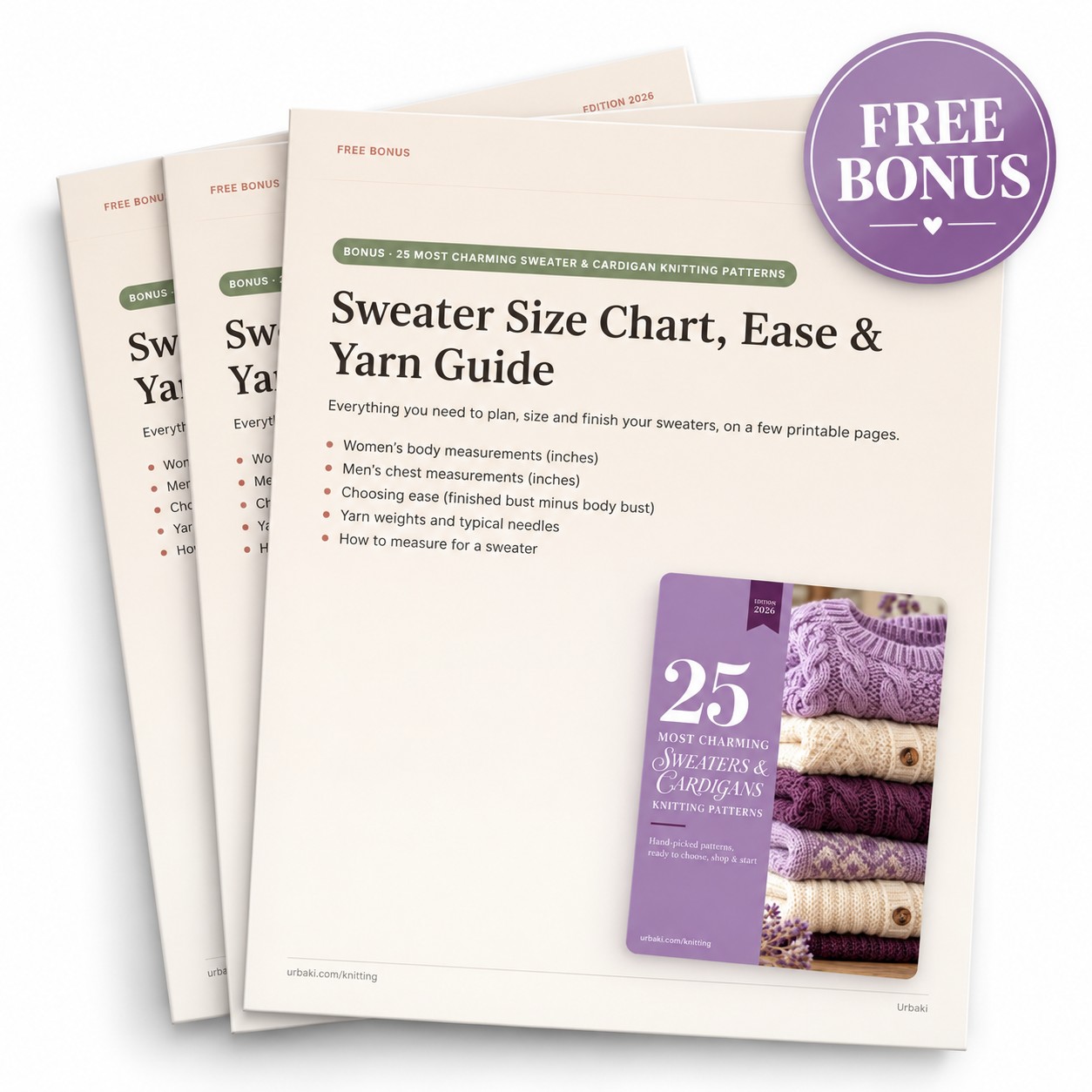 Bonus: Sweater Size Chart, Ease & Yarn Guide